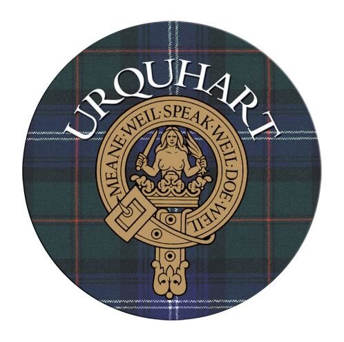 Image 1 of Urquhart Clan Crest Tartan Cork Round Clan Badge Coasters Set of 4  