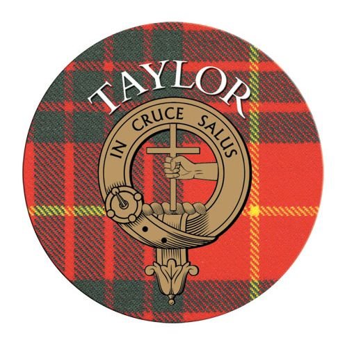 Image 1 of Taylor Clan Crest Tartan Cork Round Clan Badge Coasters Set of 4 