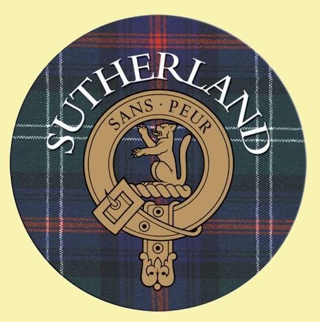 Image 0 of Sutherland Clan Crest Tartan Cork Round Clan Badge Coasters Set of 4  
