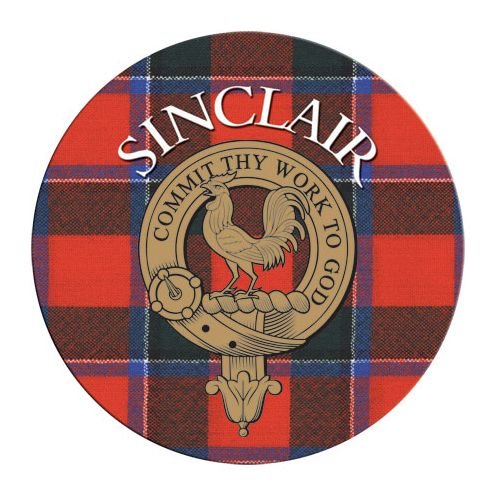 Image 1 of Sinclair Clan Crest Tartan Cork Round Clan Badge Coasters Set of 10
