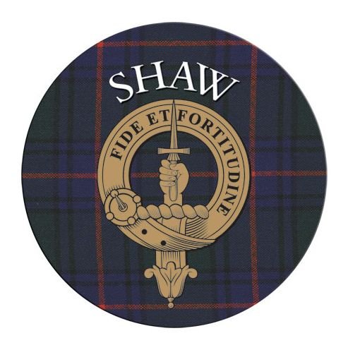 Image 1 of Shaw Clan Crest Tartan Cork Round Clan Badge Coasters Set of 4 