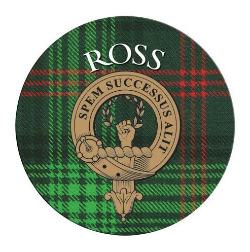Image 1 of Ross Clan Crest Tartan Cork Round Clan Badge Coasters Set of 10