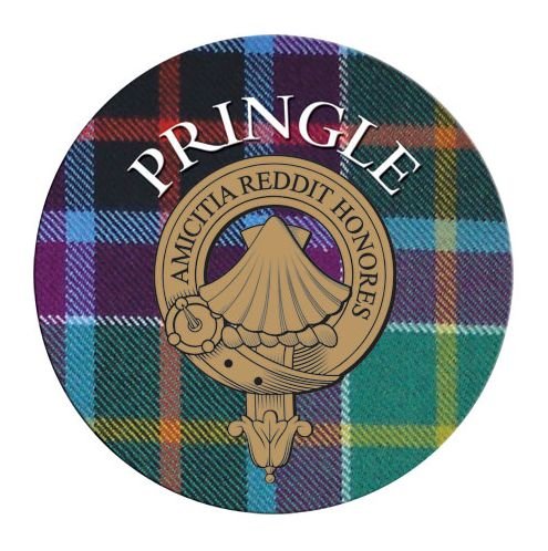 Image 1 of Pringle Clan Crest Tartan Cork Round Clan Badge Coasters Set of 4  