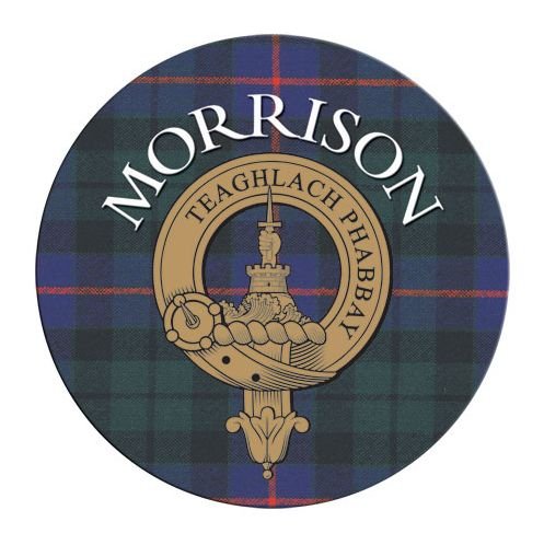 Image 1 of Morrison Clan Crest Tartan Cork Round Clan Badge Coasters Set of 4 