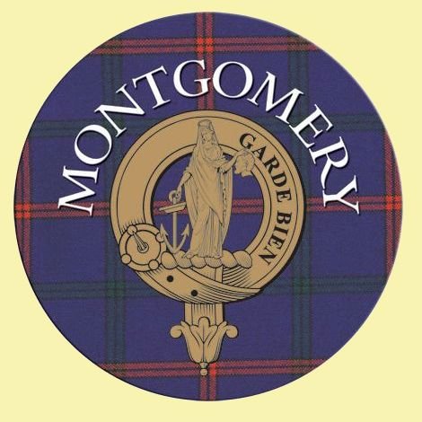 Image 0 of Montgomery Clan Crest Tartan Cork Round Clan Badge Coasters Set of 10