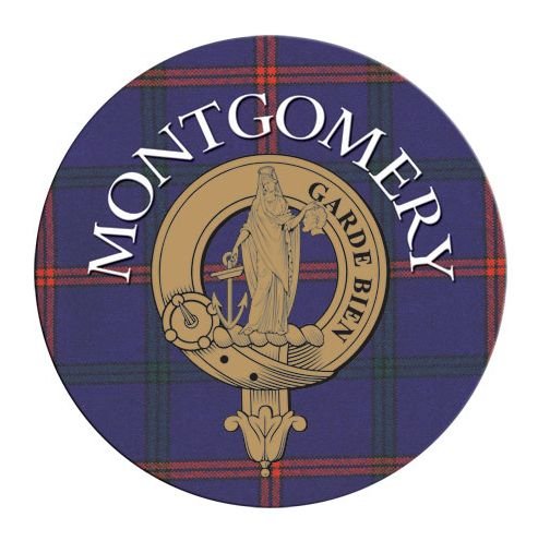 Image 1 of Montgomery Clan Crest Tartan Cork Round Clan Badge Coasters Set of 10