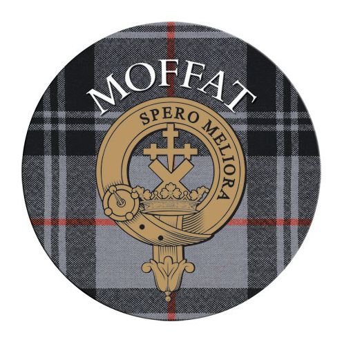 Image 1 of Moffat Clan Crest Tartan Cork Round Clan Badge Coasters Set of 10