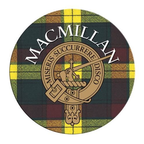 Image 1 of MacMillan Clan Crest Tartan Cork Round Clan Badge Coasters Set of 4  