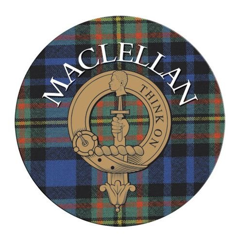 Image 1 of MacLellan Clan Crest Tartan Cork Round Clan Badge Coasters Set of 4 