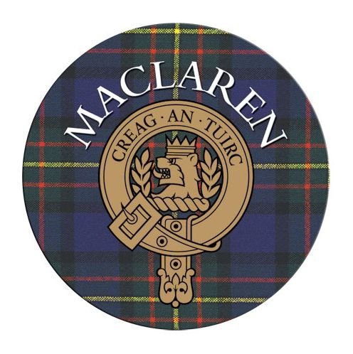 Image 1 of MacLaren Clan Crest Tartan Cork Round Clan Badge Coasters Set of 4 