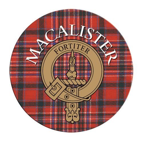 Image 1 of MacAlister Clan Crest Tartan Cork Round Clan Badge Coasters Set of 4 