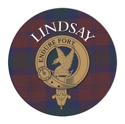 Image 1 of Lindsay Clan Crest Tartan Cork Round Clan Badge Coasters Set of 4 