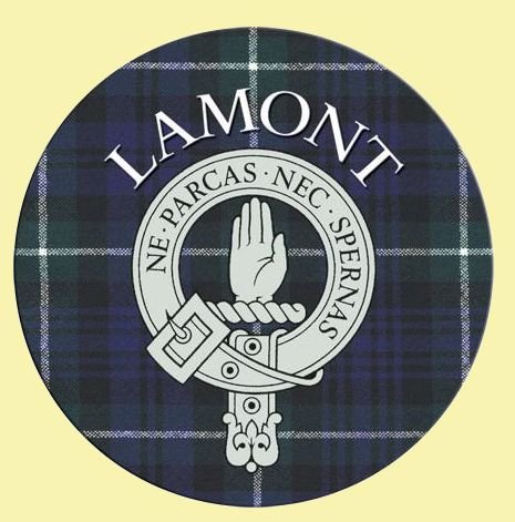 Image 0 of Lamont Clan Crest Tartan Cork Round Clan Badge Coasters Set of 4 