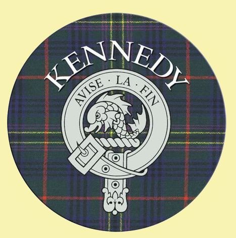 Image 0 of Kennedy Clan Crest Tartan Cork Round Clan Badge Coasters Set of 10 