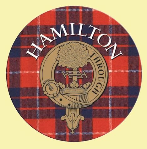 Image 0 of Hamilton Clan Crest Tartan Cork Round Clan Badge Coasters Set of 10 