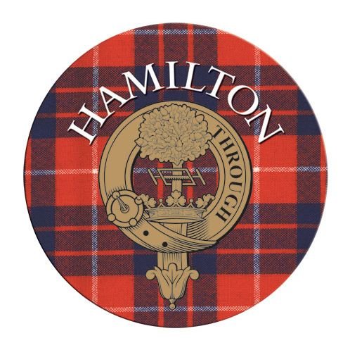 Image 1 of Hamilton Clan Crest Tartan Cork Round Clan Badge Coasters Set of 10 