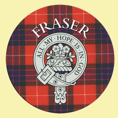 Image 0 of Fraser Clan Crest Tartan Cork Round Clan Badge Coasters Set of 10