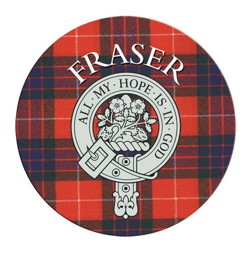 Image 1 of Fraser Clan Crest Tartan Cork Round Clan Badge Coasters Set of 10