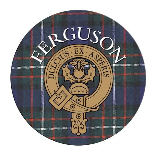 Image 1 of Ferguson Clan Crest Tartan Cork Round Clan Badge Coasters Set of 4  