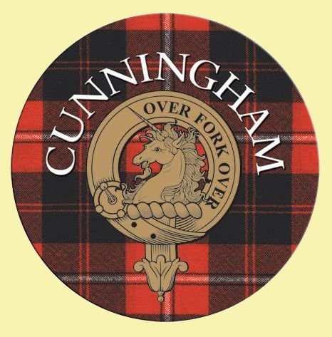 Image 0 of Cunningham Clan Crest Tartan Cork Round Clan Badge Coasters Set of 10 