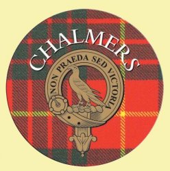 Chalmers Clan Crest Tartan Cork Round Clan Badge Coasters Set of 10