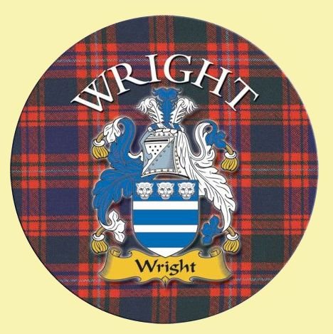 Image 0 of Wright Coat of Arms Tartan Cork Round Scottish Name Coasters Set of 10