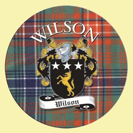 Image 0 of Wilson Coat of Arms Tartan Cork Round Scottish Name Coasters Set of 10