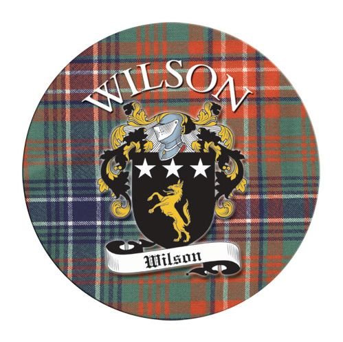 Image 1 of Wilson Coat of Arms Tartan Cork Round Scottish Name Coasters Set of 10