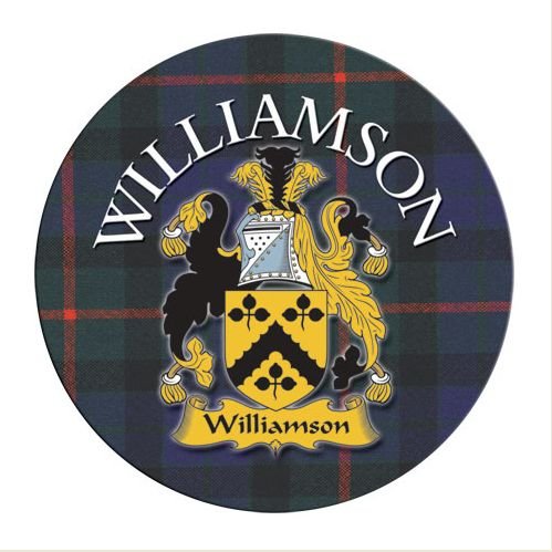 Image 1 of Williamson Coat of Arms Tartan Cork Round Scottish Name Coasters Set of 4