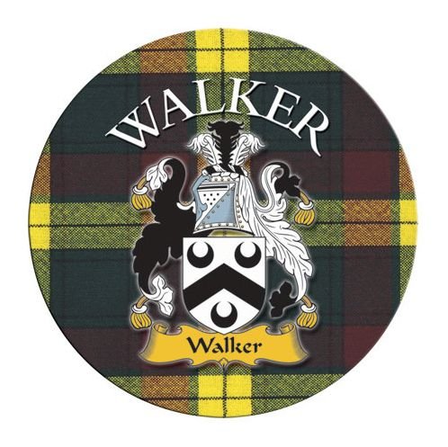 Image 1 of Walker Coat of Arms Tartan Cork Round Scottish Name Coasters Set of 10