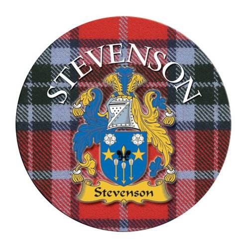 Image 1 of Stevenson Coat of Arms Tartan Cork Round Scottish Name Coasters Set of 10