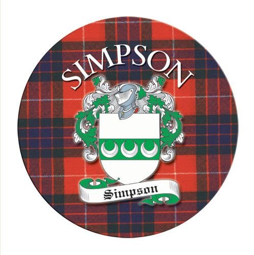 Image 1 of Simpson Coat of Arms Tartan Cork Round Scottish Name Coasters Set of 10