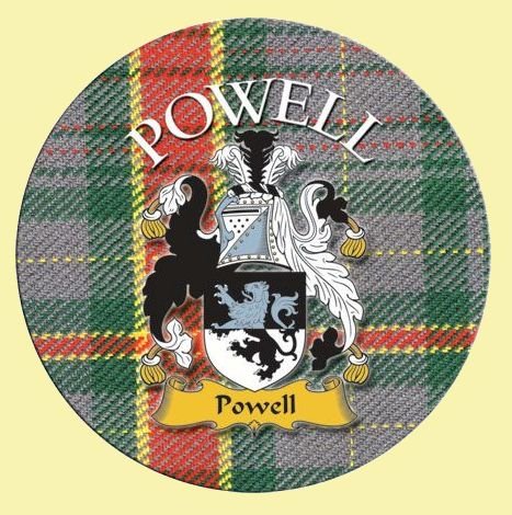 Image 0 of Powell Coat of Arms Tartan Cork Round Name Coasters Set of 4