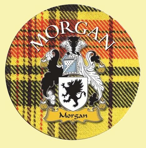 Image 0 of Morgan Coat of Arms Tartan Cork Round Scottish Name Coasters Set of 10