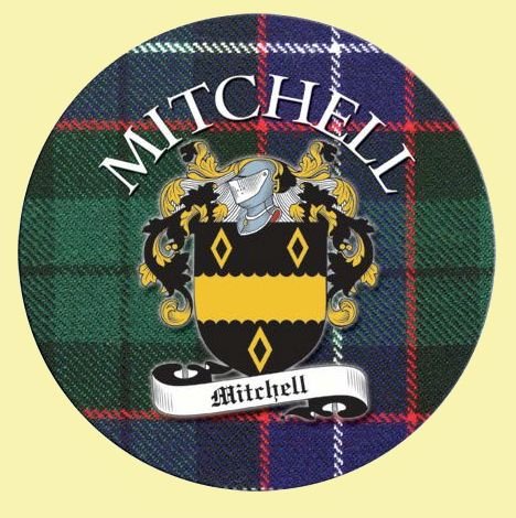 Image 0 of Mitchell Coat of Arms Tartan Cork Round Scottish Name Coasters Set of 10