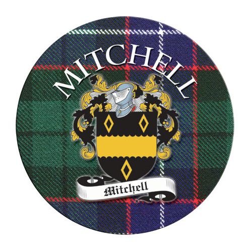 Image 1 of Mitchell Coat of Arms Tartan Cork Round Scottish Name Coasters Set of 10