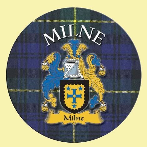 Image 0 of Milne Coat of Arms Tartan Cork Round Scottish Name Coasters Set of 10