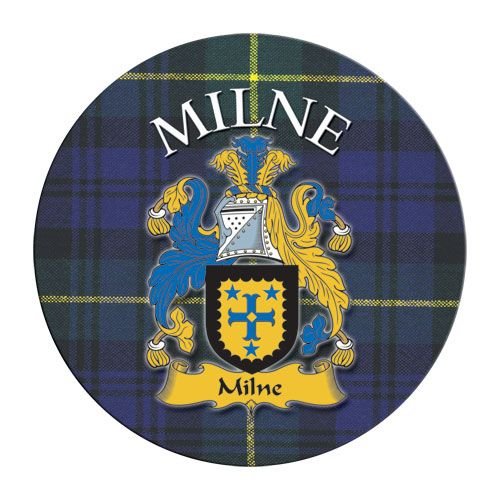 Image 1 of Milne Coat of Arms Tartan Cork Round Scottish Name Coasters Set of 10