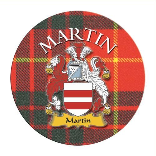 Image 1 of Martin Coat of Arms Tartan Cork Round Scottish Name Coasters Set of 10