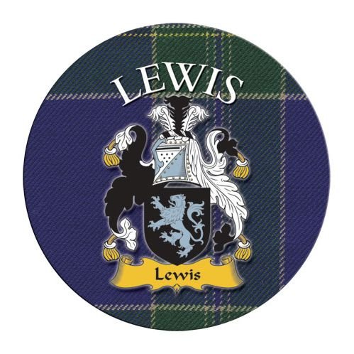 Image 1 of Lewis Coat of Arms Tartan Cork Round Scottish Name Coasters Set of 4