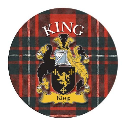 Image 1 of King Coat of Arms Tartan Cork Round Scottish Name Coasters Set of 10