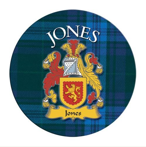 Image 1 of Jones Coat of Arms Tartan Cork Round Scottish Name Coasters Set of 4