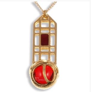 Image 1 of Mackintosh Rose Lattice Ruby Antiqued Gold Plated Pendant