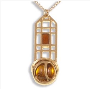 Image 1 of Mackintosh Rose Lattice Topaz Antiqued Gold Plated Pendant