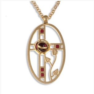 Image 1 of Mackintosh Rose Oval Amethyst Antiqued Gold Plated Pendant