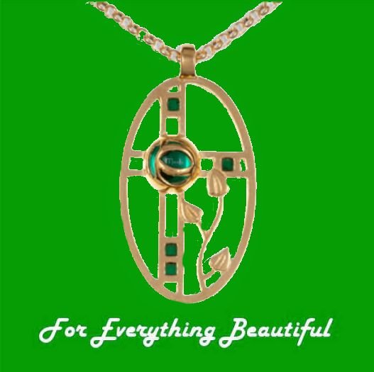 Image 0 of Mackintosh Rose Oval Emerald Antiqued Gold Plated Pendant