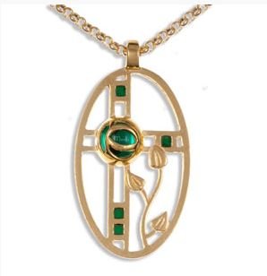 Image 1 of Mackintosh Rose Oval Emerald Antiqued Gold Plated Pendant