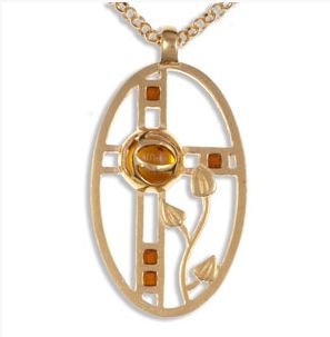 Image 1 of Mackintosh Rose Oval Topaz Antiqued Gold Plated Pendant