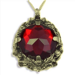 Image 1 of Thistle Ruby Scotland Floral Emblem Antiqued Gold Plated Pendant
