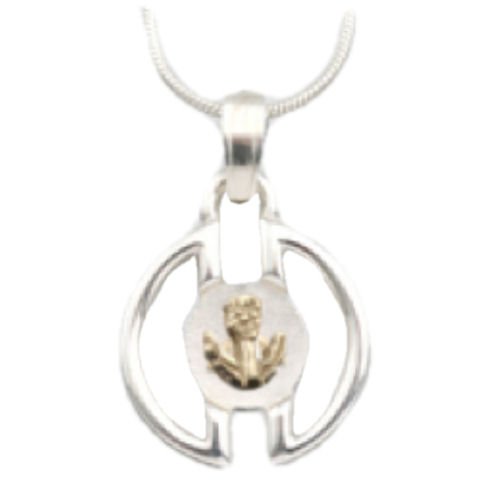 Image 1 of Voar Circular Scotland Thistle Yellow Gold Motif 9K White Gold Pendant